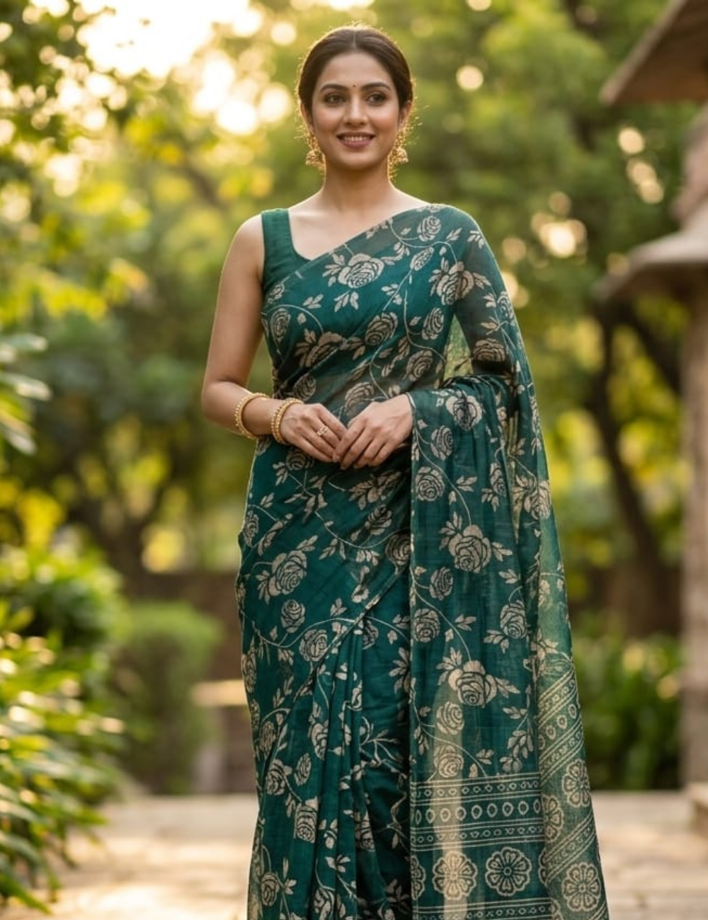 Elegant Emerald Floral Georgette Saree