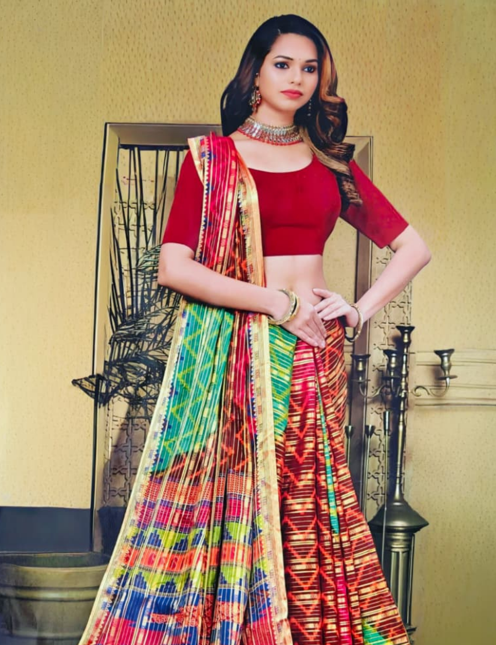 Geometric Zigzag Pattern Silk Saree