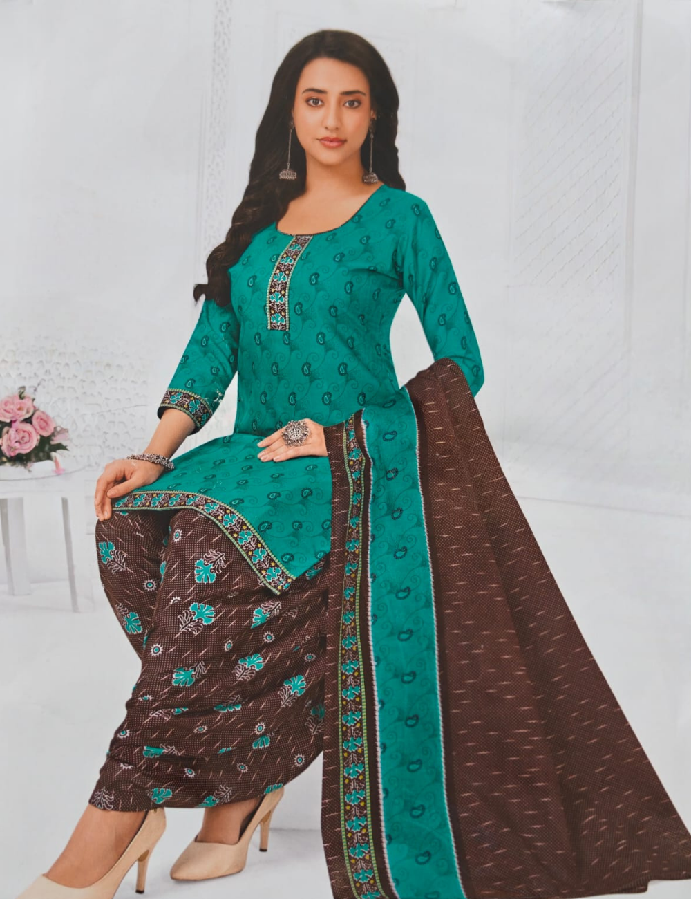 Elegant Teal & Coffee Brown Patiala Kurta Set with Dupatta
