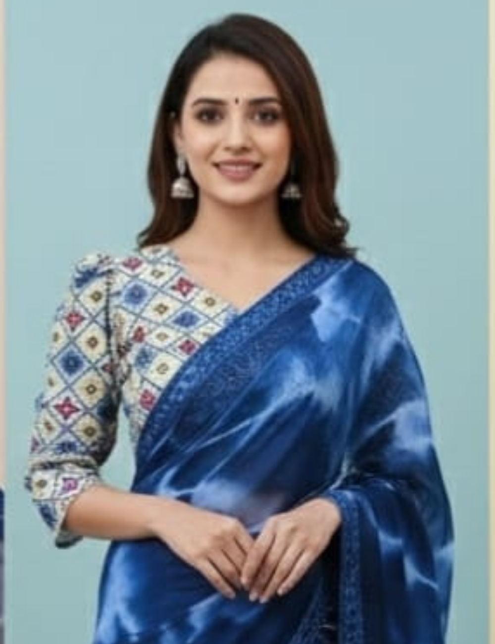 Trendy Tie-Dye Blue Saree with Designer Tassel Border