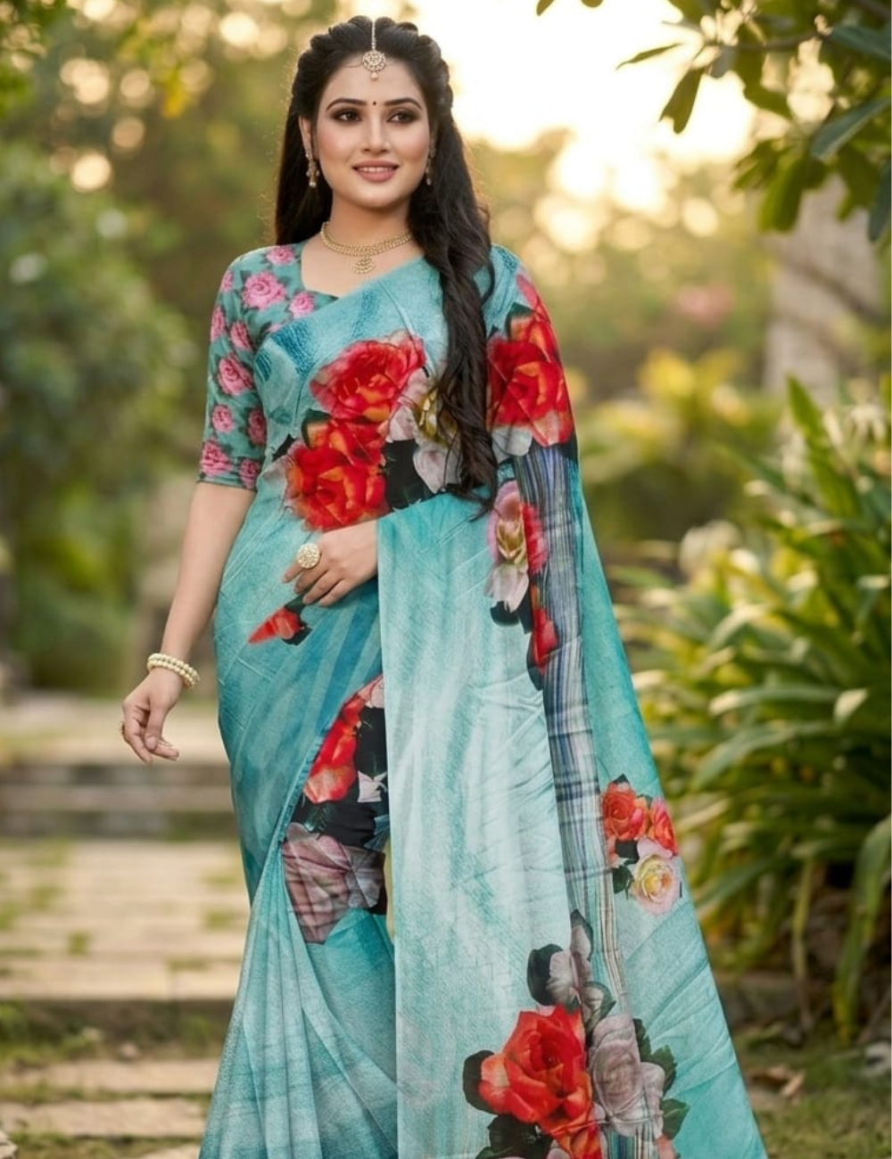 Lavender Bloom Digital Print Saree with Blouse