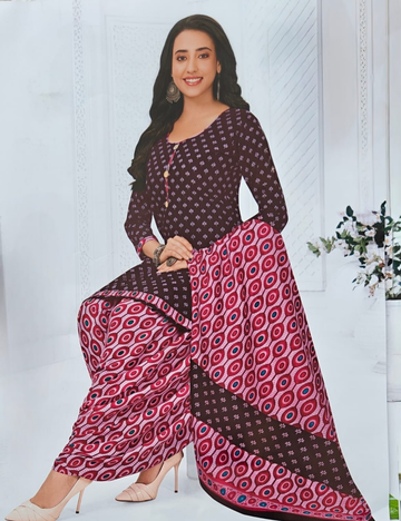 Elegant Deep Plum Patiala Kurta Suit with Geo-Print Accents