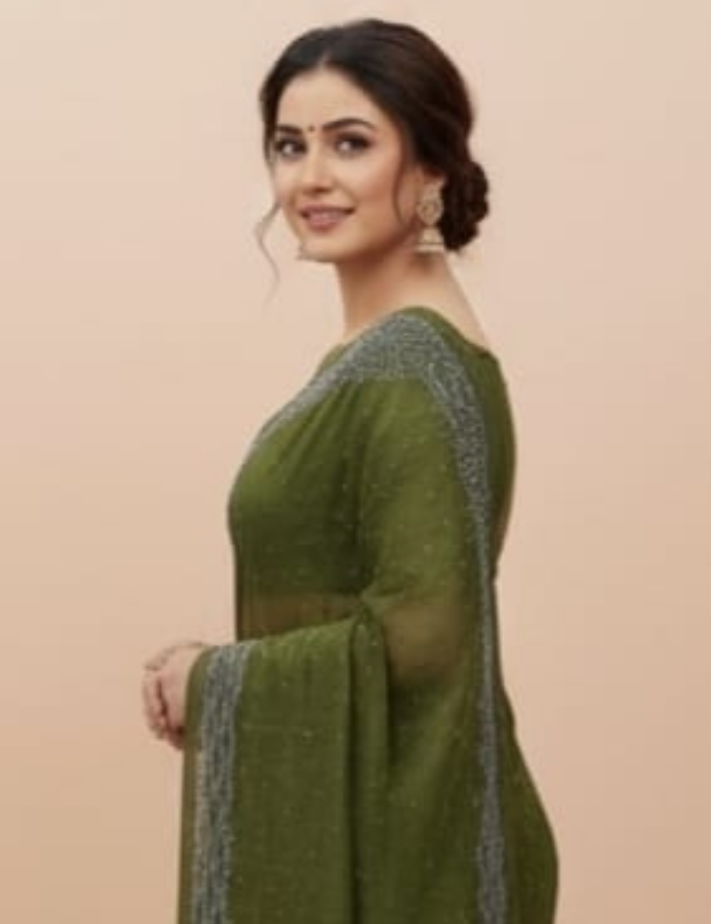 Elegant Olive Green Handcrafted Saree with Subtle Embellishments