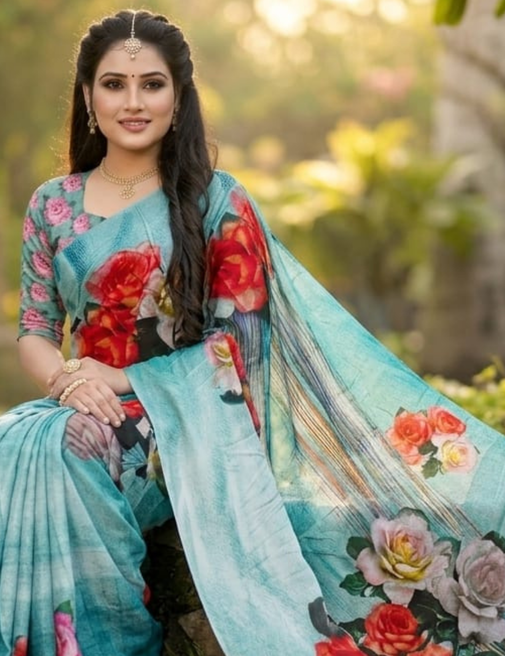 Lavender Bloom Digital Print Saree with Blouse
