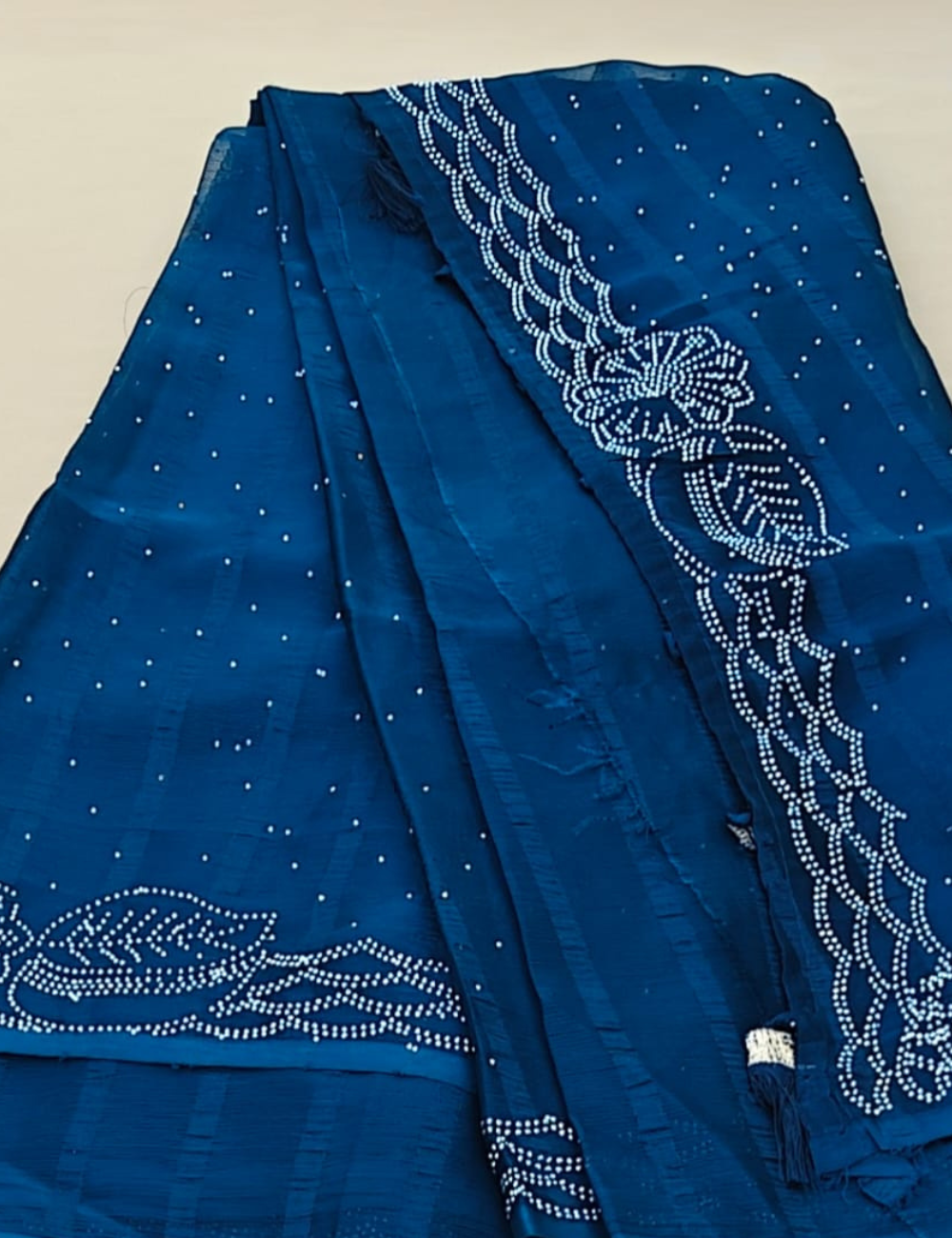Elegant Teal Blue Saree with Delicate White Stonework Design
