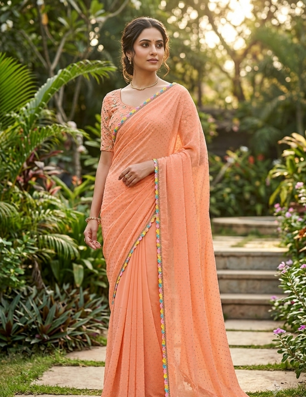 Elegant Baby Pink Saree with Embroidered Blouse
