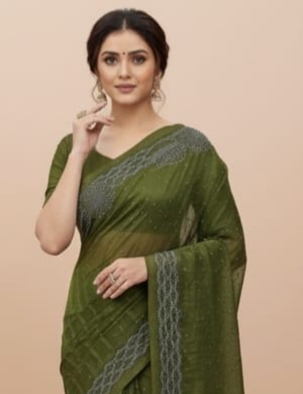 Elegant Olive Green Handcrafted Saree with Subtle Embellishments