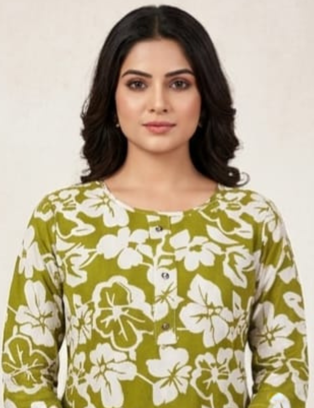 Elegant Olive Green Floral Kurta Set