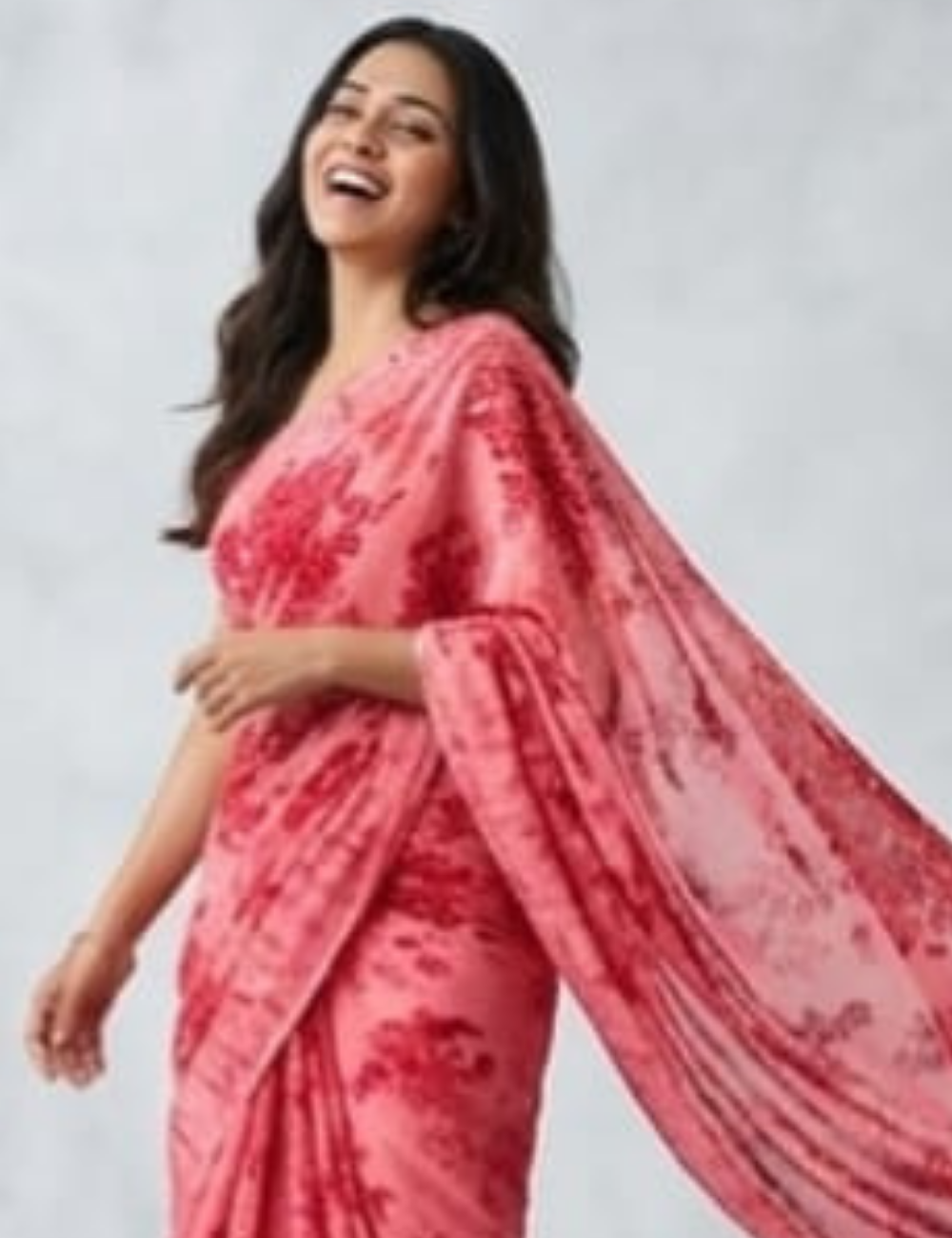 Elegant Pink Floral Printed Soft Saree with Abstract Stripes