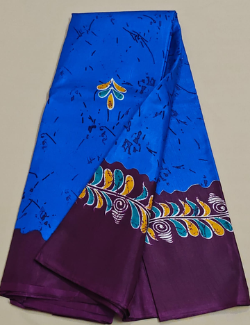 Royal Blue Saree with Artistic Purple Border Dola Silk Saree