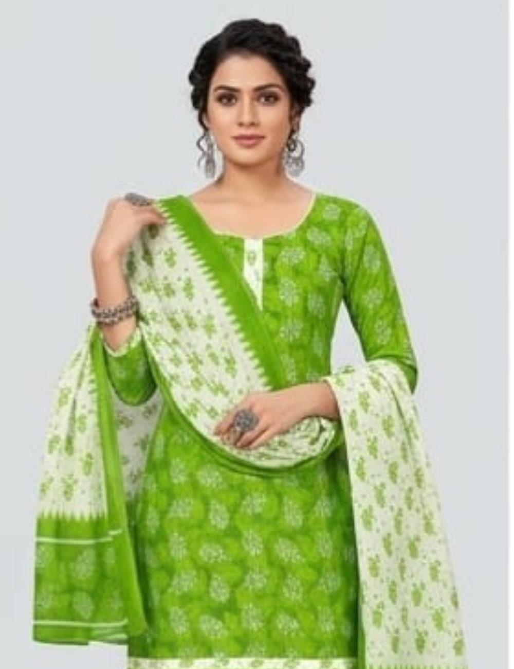 Vibrant Leaf Print Patiala Kurta Set with Dupatta