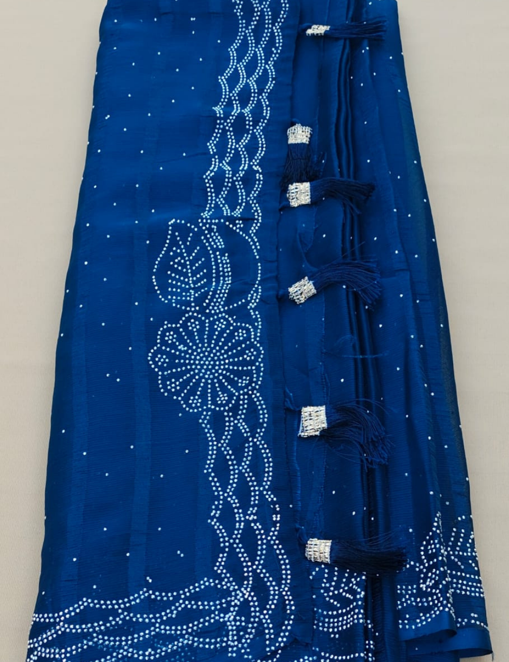 Purple Saree with White Bead Leaf Embroidery