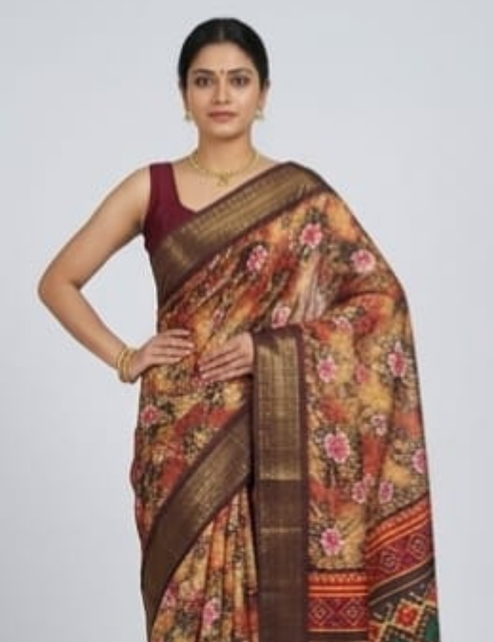 Royal Autumn Floral Digital Printed Saree with Blouse