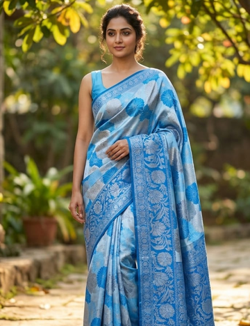 Royal Blue Floral Jacquard Silk Saree