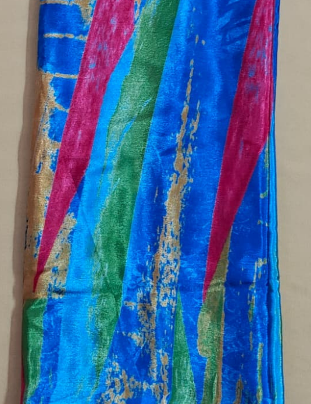 Electric Blue & Metallic Gold Abstract Silk Saree with Avant-Garde Brushstroke Motifs