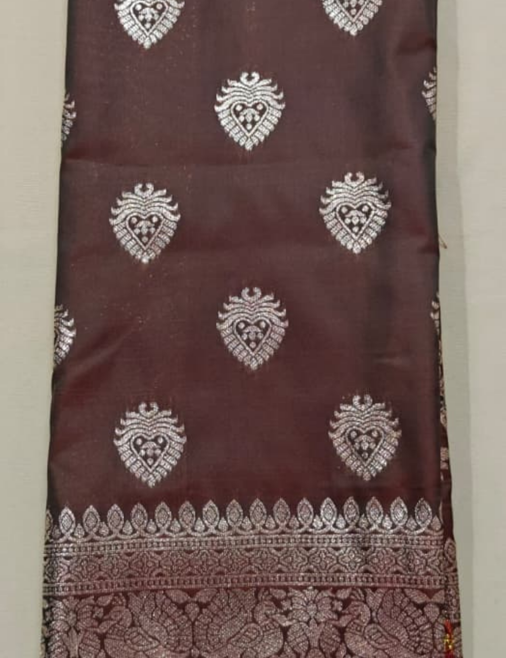 Brown and Golden Floral Woven Zari Sari