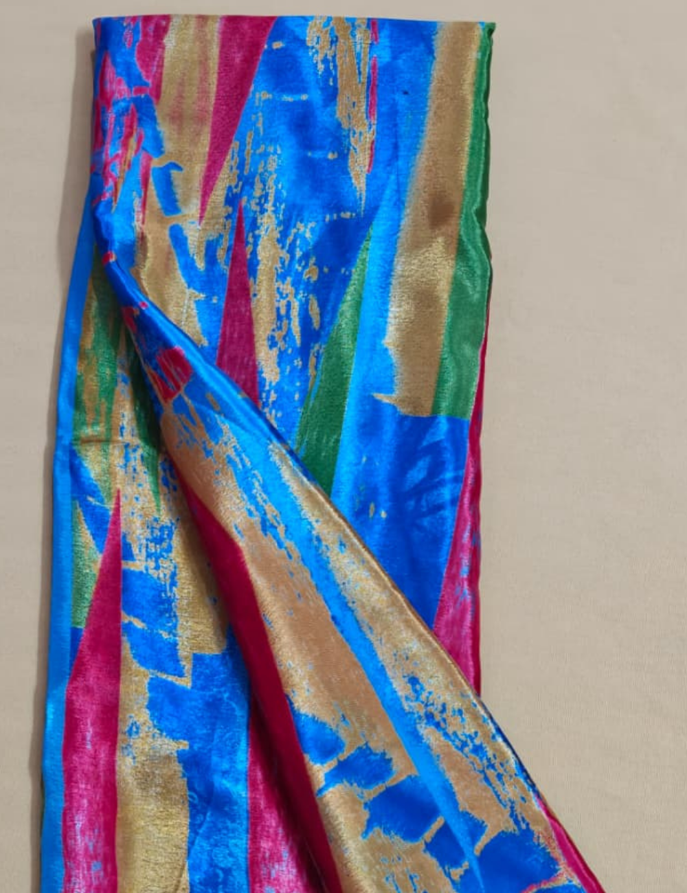Electric Blue & Metallic Gold Abstract Silk Saree with Avant-Garde Brushstroke Motifs