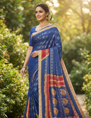 Vibrant Royal Blue and Orange Silk Saree