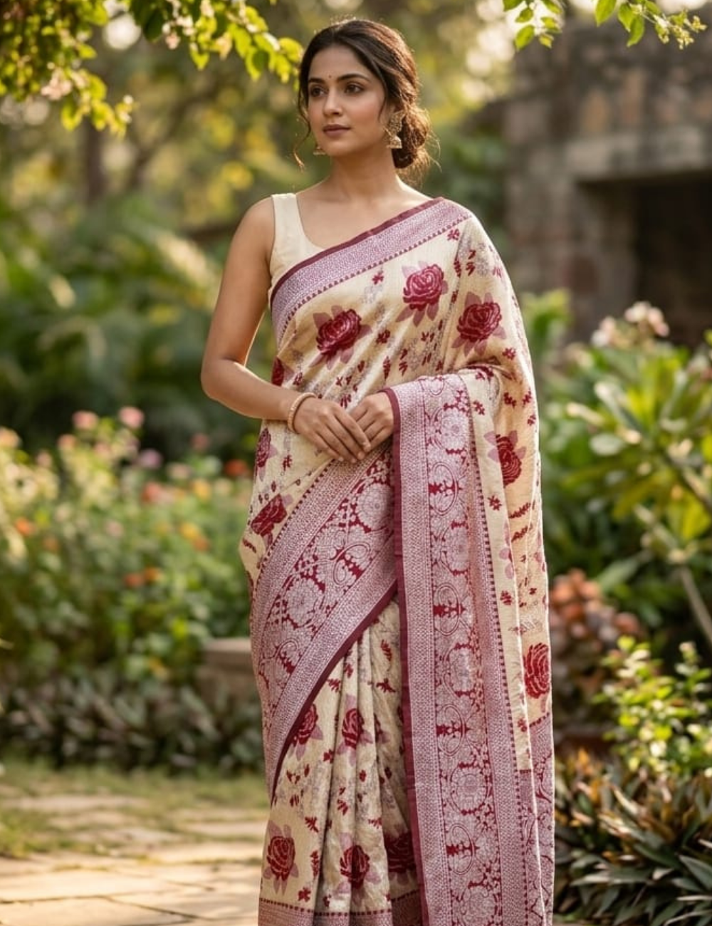 Elegant Silver and Maroon Floral Silk Saree