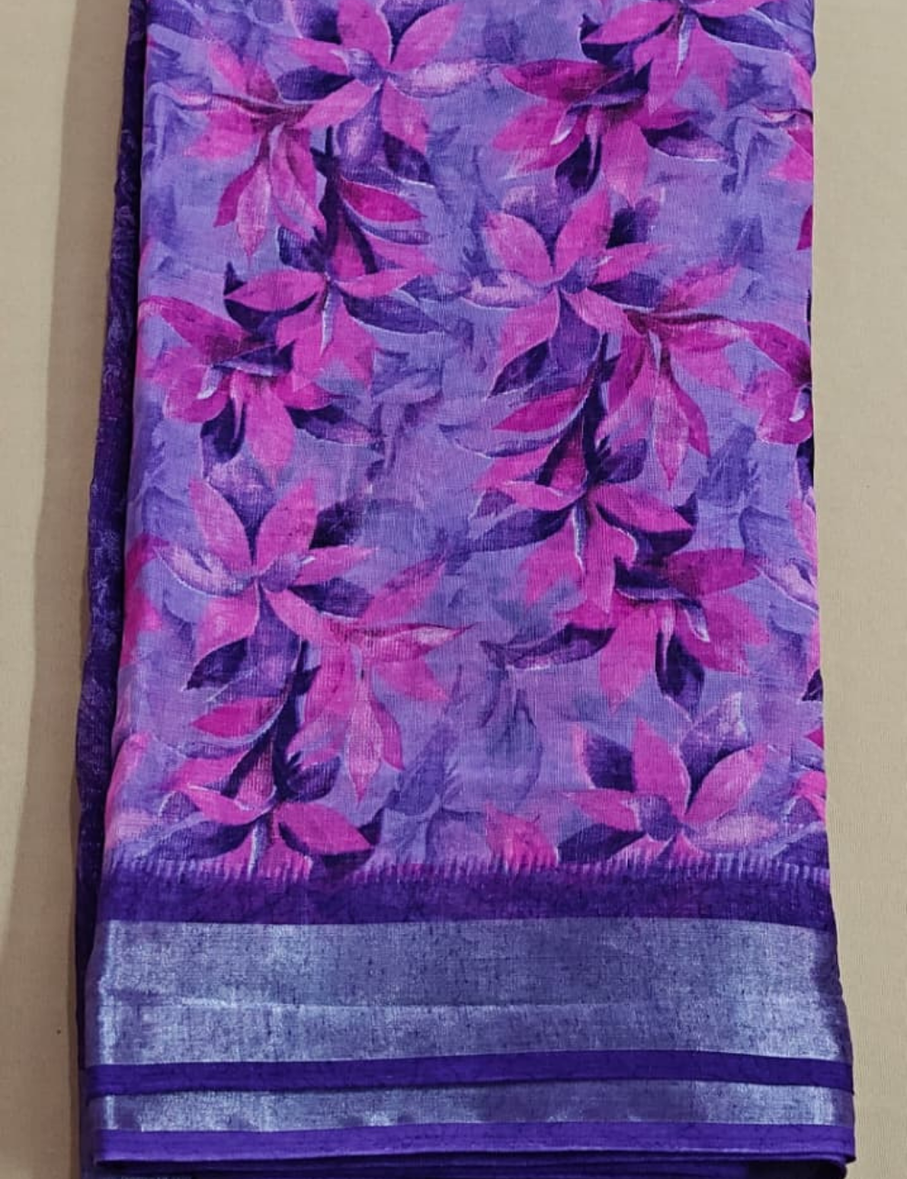 Elegant Purple Bloom Designer Linen Cotton Saree