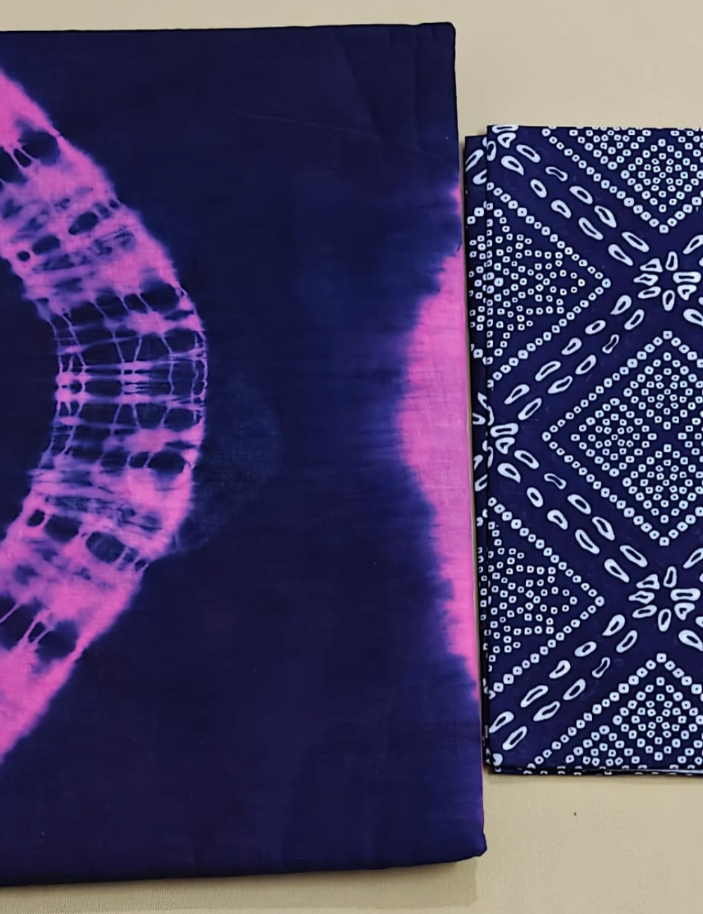 Midnight Blue & Magenta Shibori-Style Tie-Dye Cotton Saree