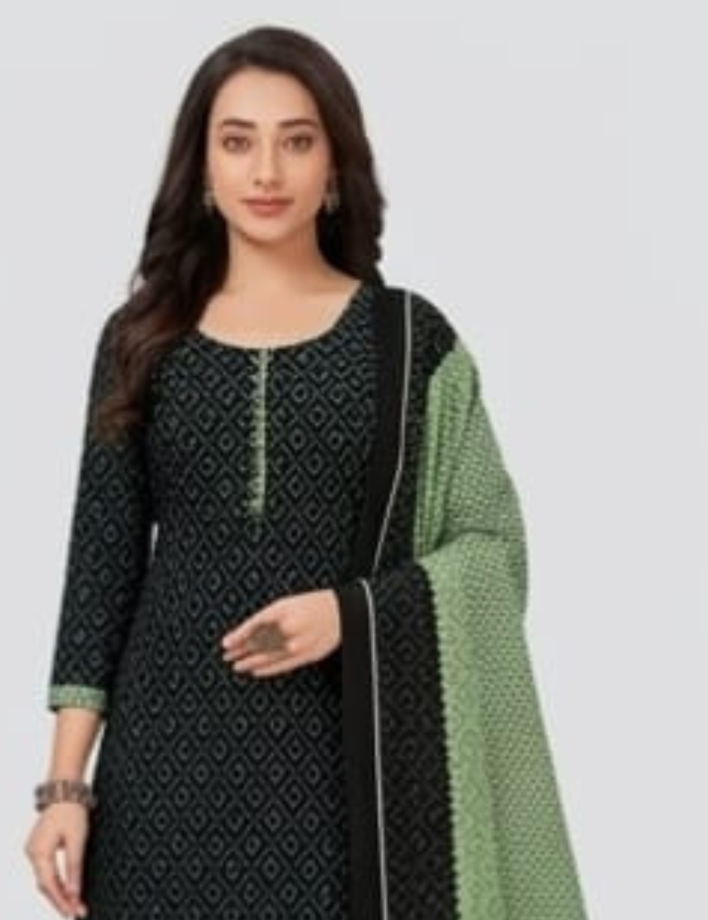 Elegant Black & Sage Patiala Kurta Suit