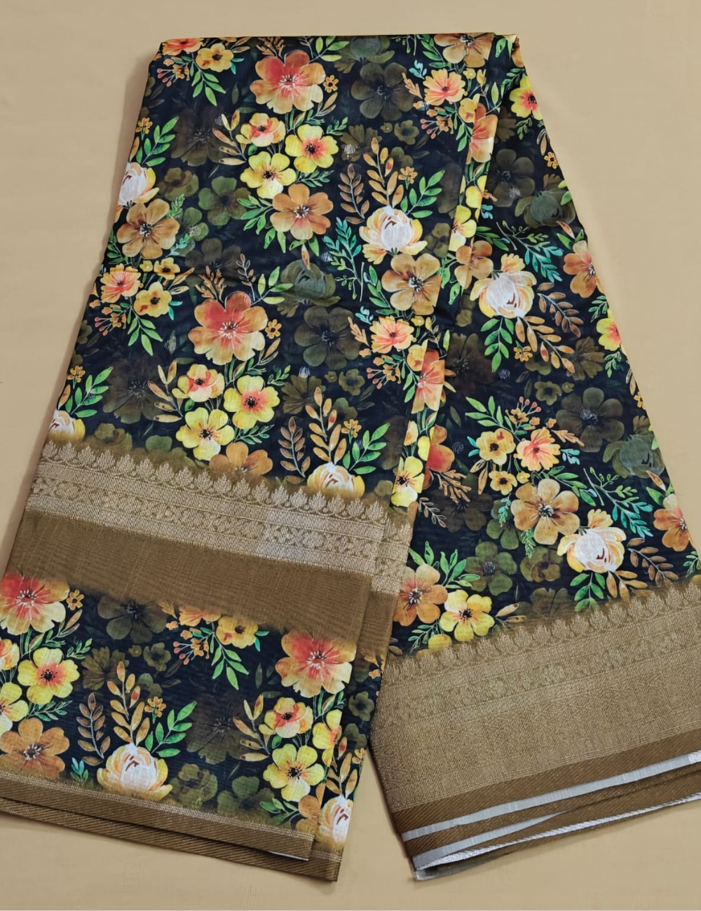Midnight Floral Soft Silk Saree
