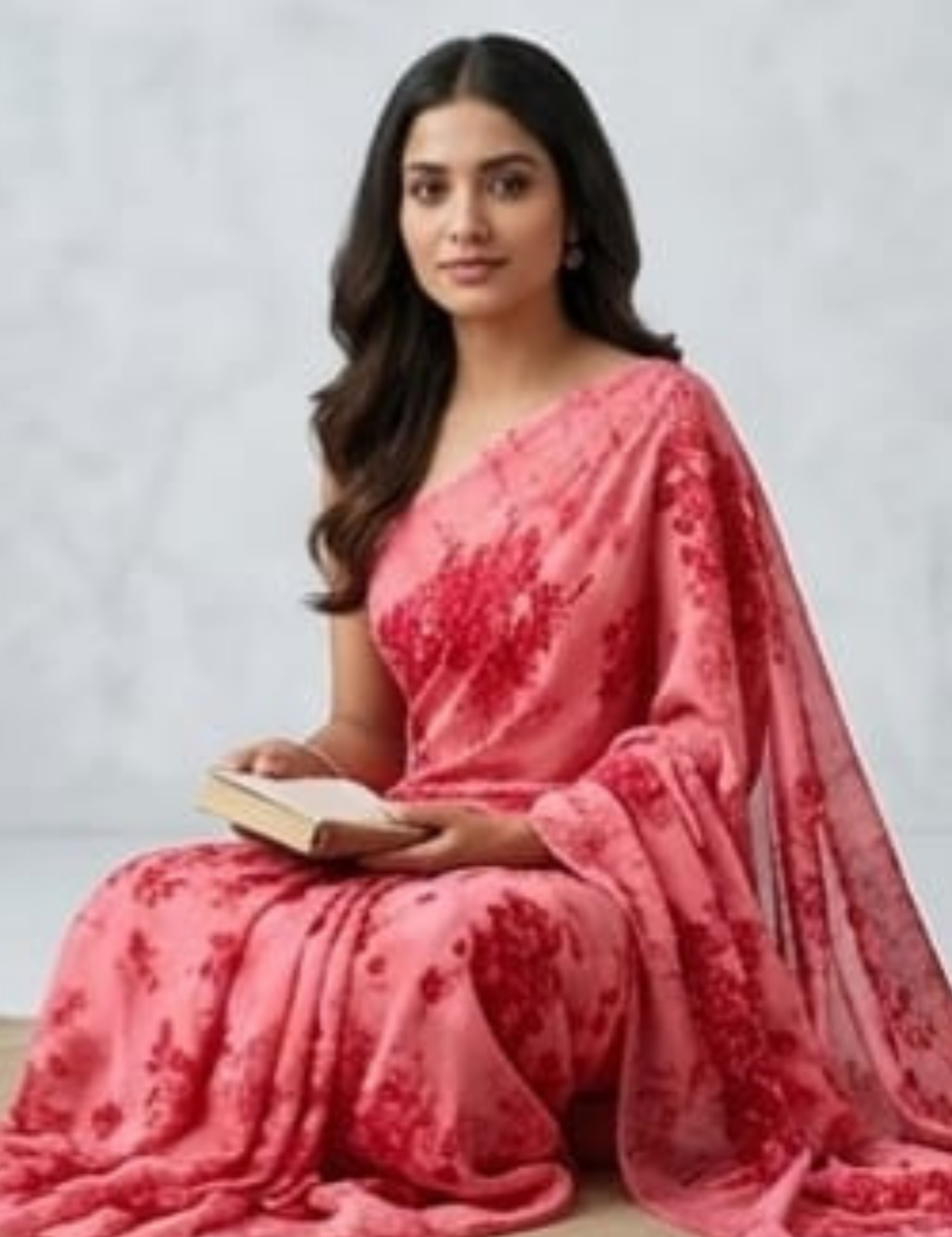 Elegant Pink Floral Printed Soft Saree with Abstract Stripes