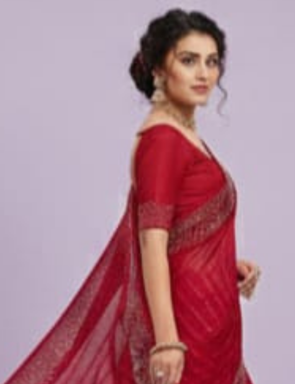 Elegant Red Designer Saree with Stone Work
