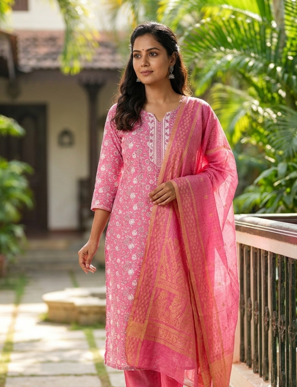 Elegant Grey Printed Kurta Set with Dupatta
