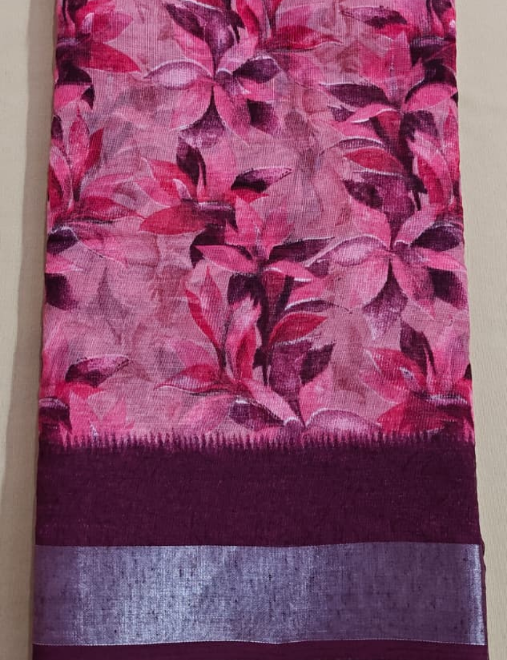 Elegant Purple Bloom Designer Linen Cotton Saree