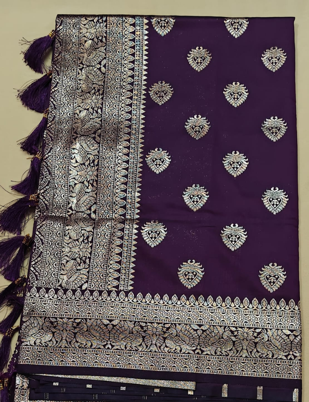 Deep Purple and Golden Zari Woven Sari