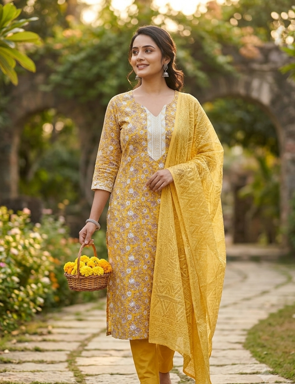 Elegant Grey Printed Kurta Set with Dupatta