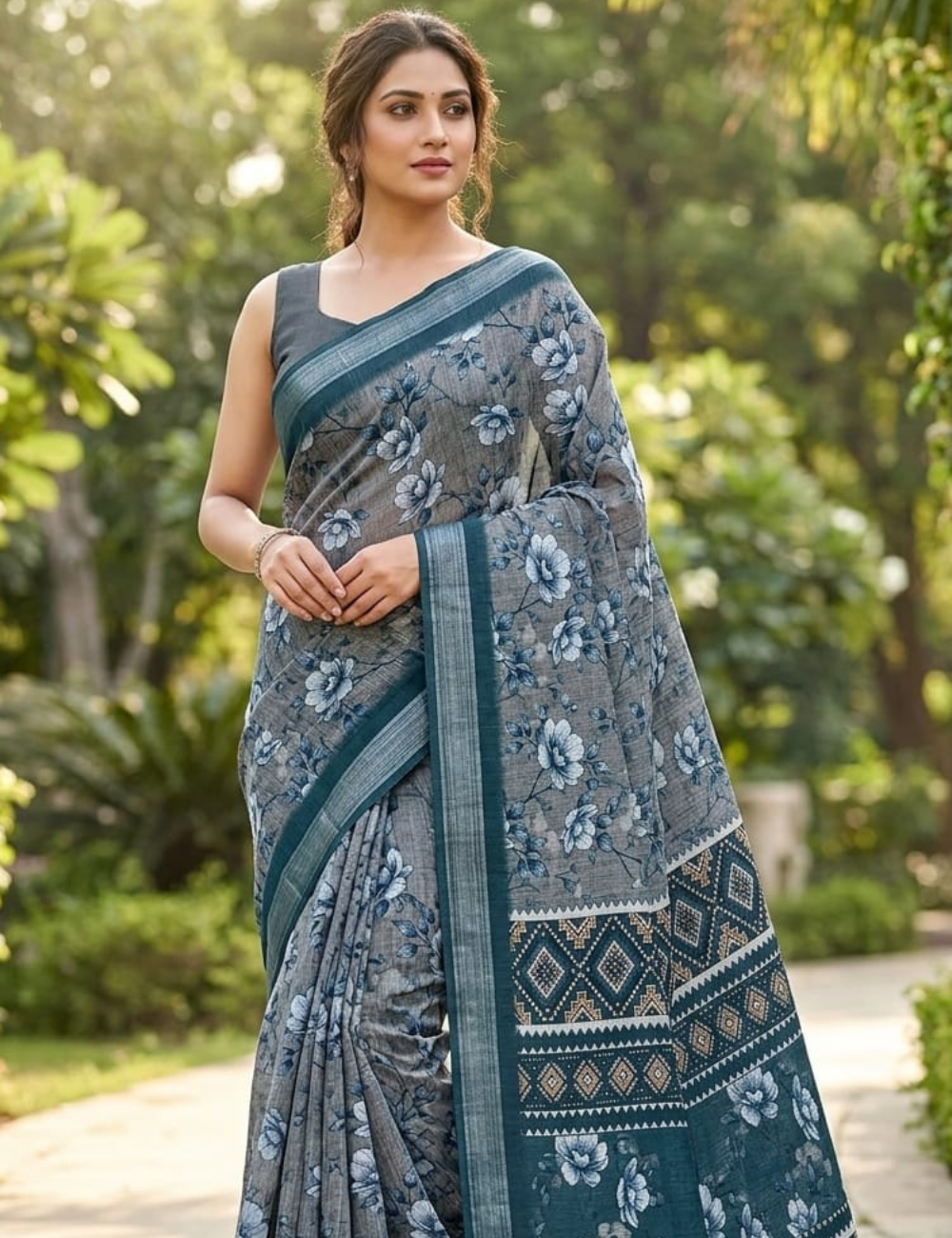 Elegant Floral Digital Print Fancy Cotton Saree