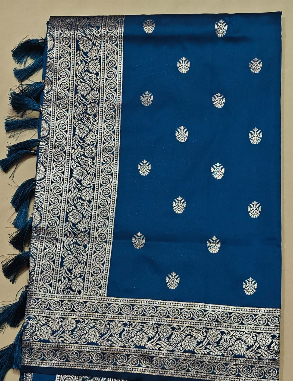 Dark Blue and Golden Zari Elephant Motif Sari