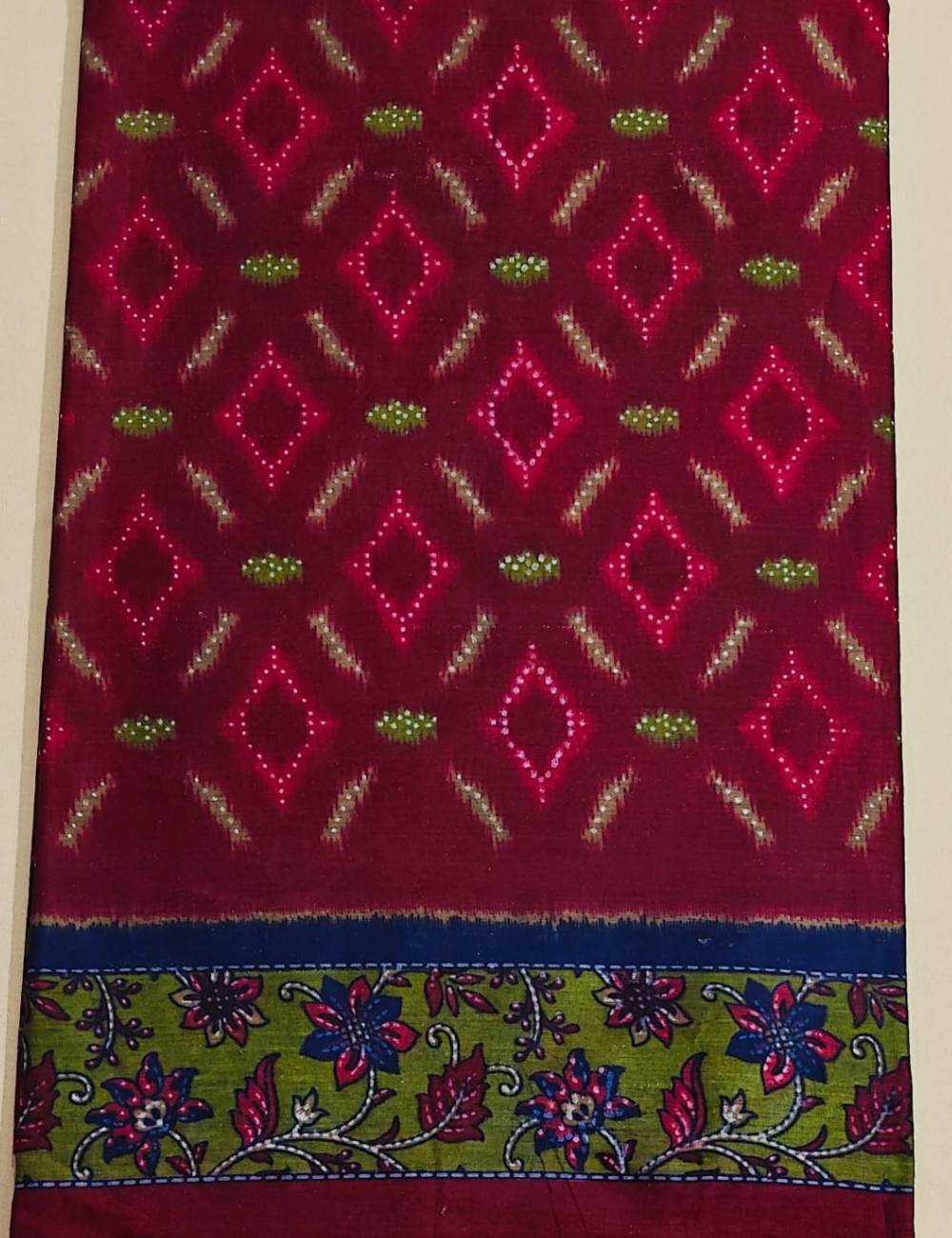 Maroon Diamond Bandhani Cotton Saree