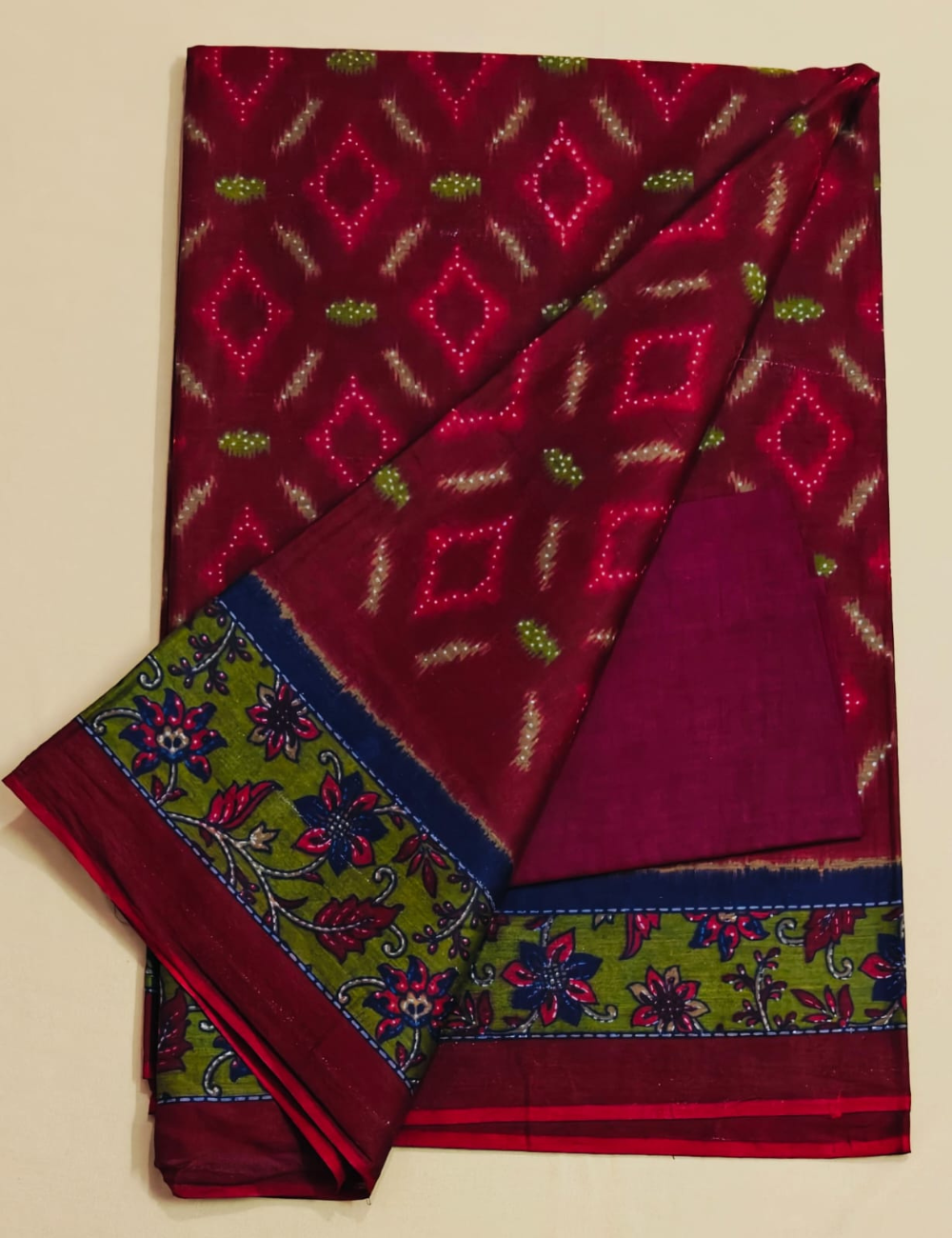 Maroon Diamond Bandhani Cotton Saree