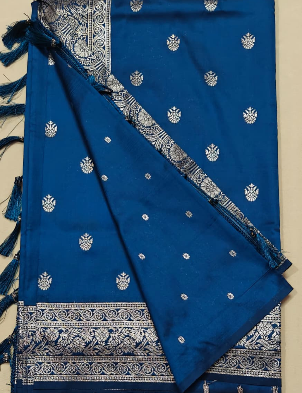 Dark Blue and Golden Zari Elephant Motif Sari