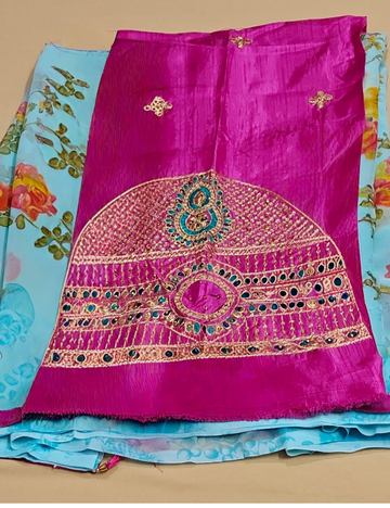 Stylish Light Blue Saree with Magenta Designer Blouse