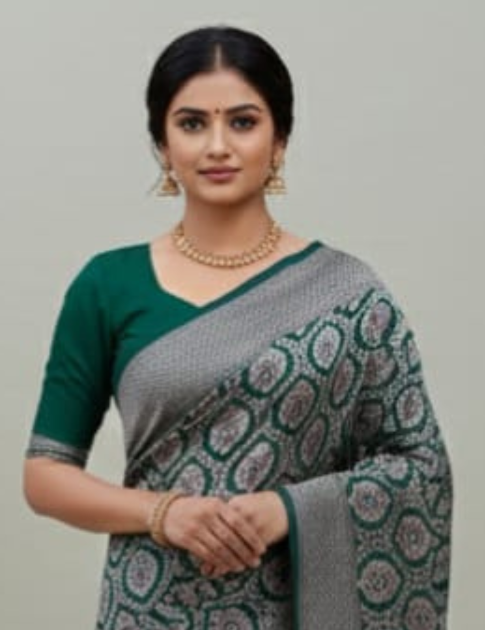 Dark Green Handwoven Silk Saree with Yellow Contrast Border