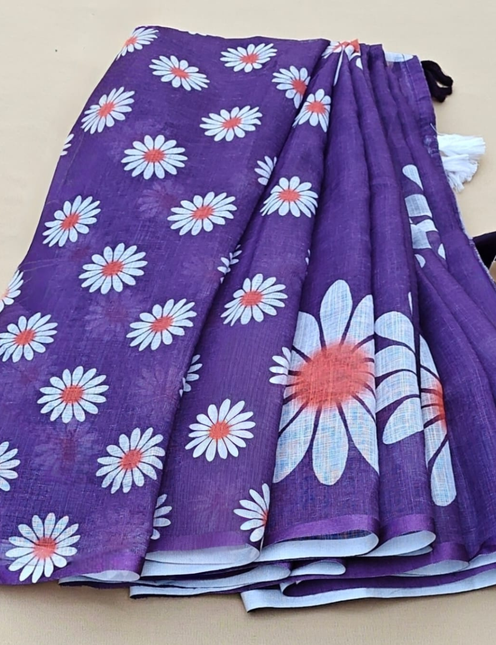 Purple Floral Printed Fancy Cotton Saree