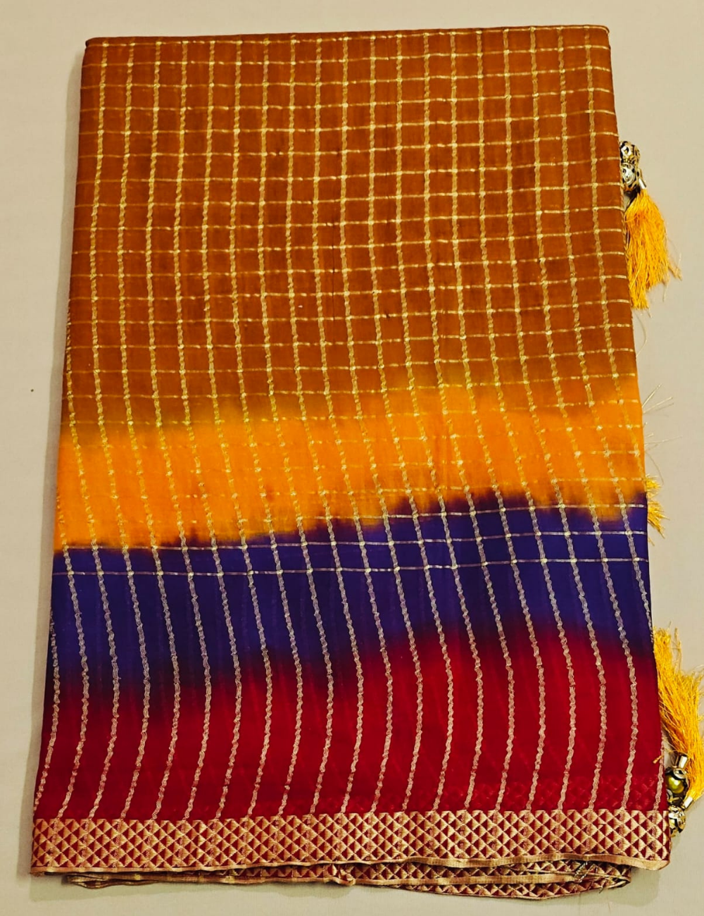 Radiant Shaded Checkered Silk Sari