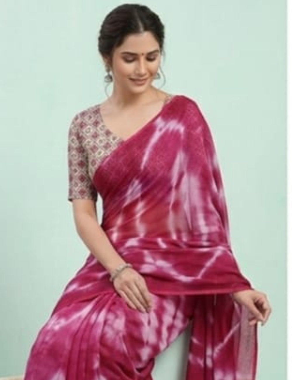 Vibrant Pink Tie-Dye Saree with Designer Blouse