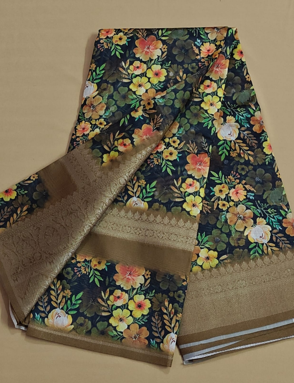 Midnight Floral Soft Silk Saree