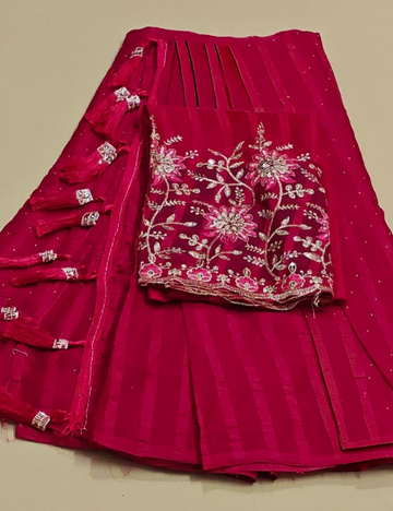 Magenta Embroidered Saree with Tassel Border
