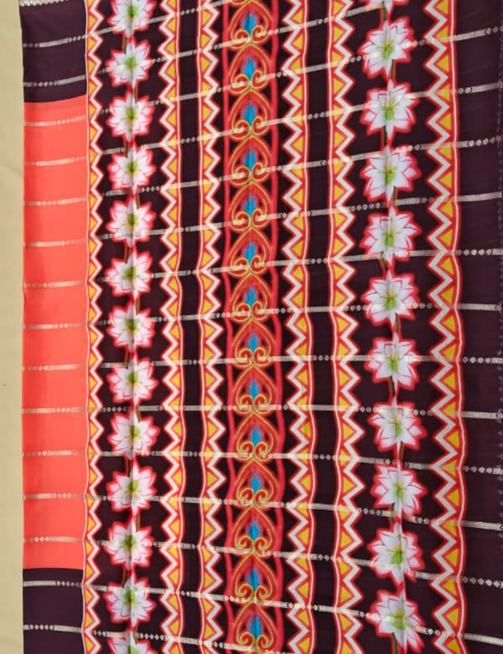Coral Pink and Deep Purple Dual-Tone Zari Striped Mysore Soft Silk Sari