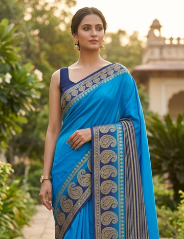 Elegant Royal Blue Mysore Silk Saree with Zari Border