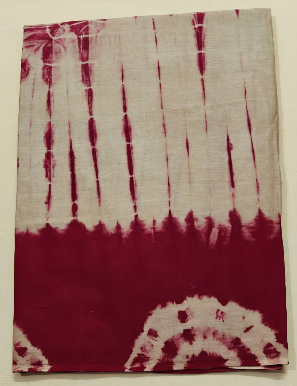 Off-White and Maroon Tie-Dye Soft Cotton Sari