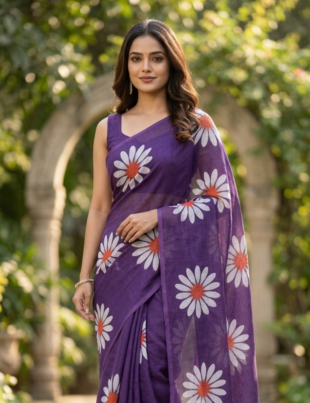 Purple Floral Printed Fancy Cotton Saree