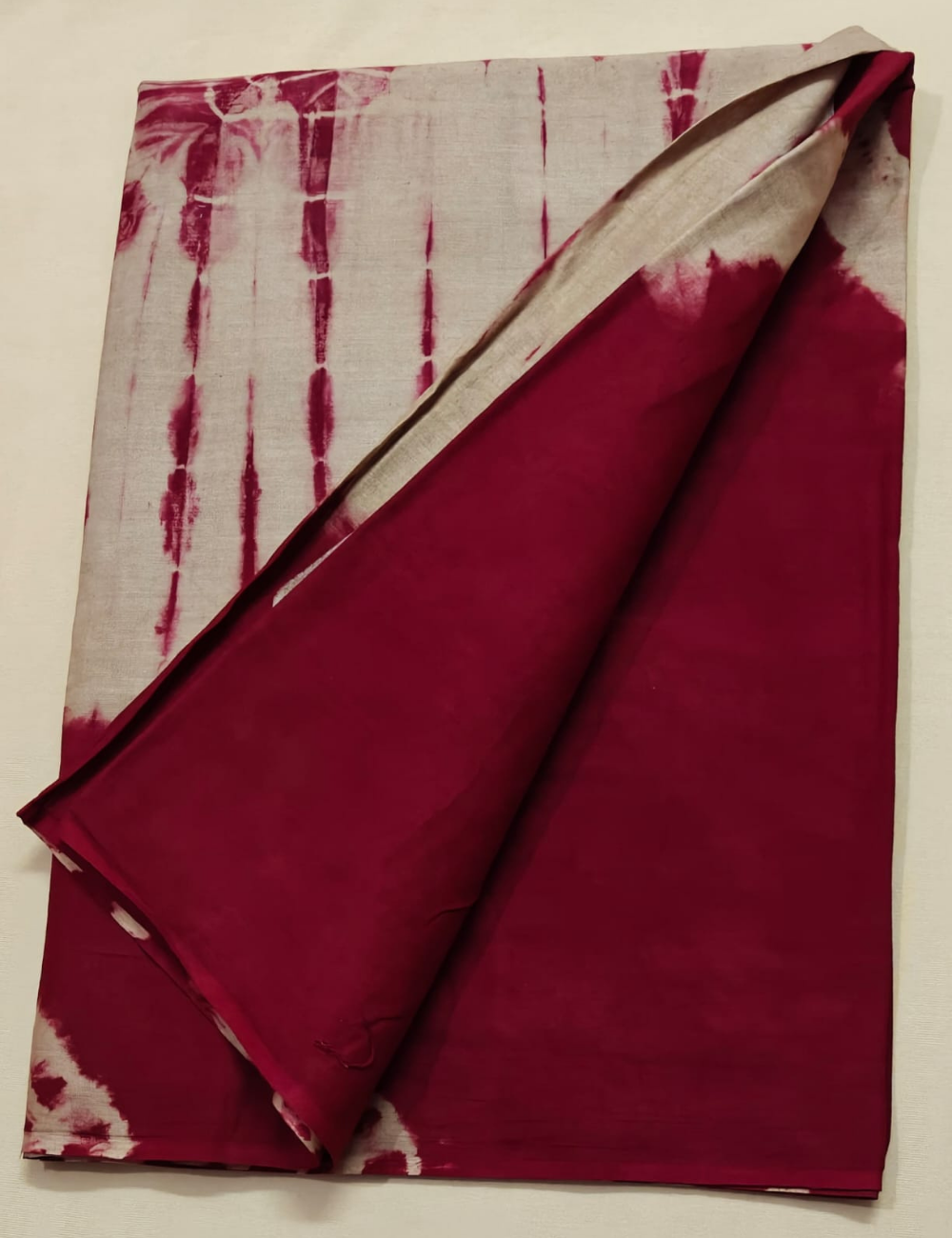 Off-White and Maroon Tie-Dye Soft Cotton Sari